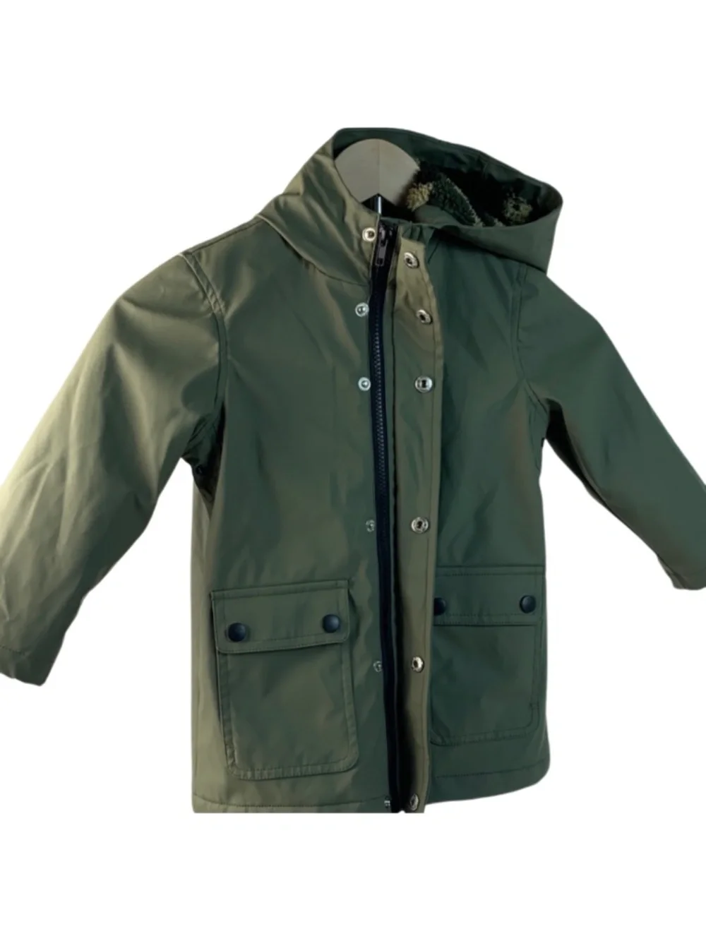Urban Republic Olive Camo Raincoat Boy's Size 3T Faux Fur Lined Hooded Fall
